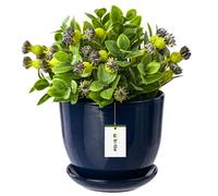 Cache-pot céramique pot de fleur peint D 250 mm bleu foncé bleu marine soucoupe