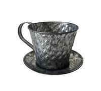 Cache pot de fleurs en zinc vieilli en forme de tasse