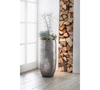 Cache-pot "Edelglanz" argenté, 72 cm de haut, en pierre artificielle, bac à plantes, colonne à fleurs, cache-pot, bac à plantes pour l'intérieur & l'extérieur, décoration de jardin