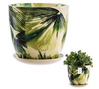 Cache-Pot En Céramique - Botle - Ø16.5 Cm H16.5 Cm - Motif Feuilles - Durable - Élégant Multicolore