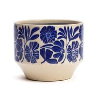 Cache-pot en céramique fleurs bleu 16 cm