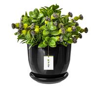 Cache-pot en céramique pot de fleur peint en céramique noir avec soucoupe trou