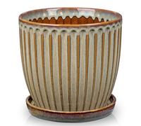 Cache-pot en céramique texturée, avec soucoupe, de couleur marron vintage, dimensions 20 cm, vendu à l'unité