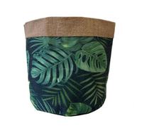 Cache Pot En Jute Motifs Feuilles Exotiques 14 Cm Beige