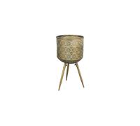 Cache-pot en métal or, taille L, à poser, motifs martelés, aspect vintage - Dutchbone, Botanique - 29x29x53 cm