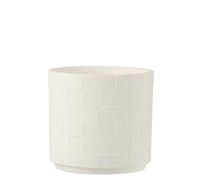 Cache-pot en poterie effet facettes blanc d16*h14cm
