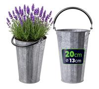 Cache-pot KADAX 13 x 20 cm, pot de fleurs en acier galvanisé, pot en zinc avec poignée, pot de fleurs pour herbes aromatiques, fleurs et plantes, pot à herbes vintage (argent)