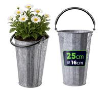 Cache-pot KADAX 16 x 25 cm, pot de fleurs en acier galvanisé, pot de plantation avec poignée, pot en zinc pour balcon, terrasse et jardin, pot à herbes aromatiques en métal (argent)
