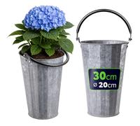 Cache-pot KADAX 20 x 30 cm, pot de fleurs en acier galvanisé, pot de fleurs avec poignée, cache-pot pour l'intérieur et l'extérieur, (argent)
