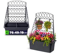 Cache-pot KADAX avec treillis grimpant, 78 x 49 x 19 cm, jardinière en plastique, bac à fleurs avec support pour plantes grimpantes, bac de plantation pour balcon, terrasse et jardin (anthracite)