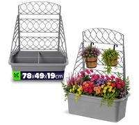 Cache-pot KADAX avec treillis grimpant, 78 x 49 x 19 cm, jardinière en plastique, bac à fleurs avec support pour plantes grimpantes, bac de plantation pour balcon, terrasse et jardin (gris)