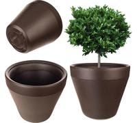 Cache-pot - Pot de fleurs - Rond - 39 cm de diamètre - Grand - Pour le jardin et la terrasse - Marron chocolat