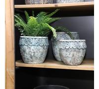 Cache-pot rond en ciment vieilli bleuté ø.15,5 x ht.15,5 cm