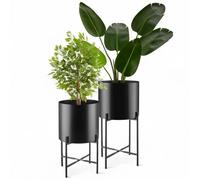 Cache pot - TECTAKE - Lot 2 supports de plantes MINE au style industriel, en acier revêtu par poudre, embouts pour le sol - Noir