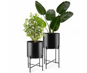 Cache pot - TECTAKE - Lot 2 supports de plantes MINE au style industriel, en acier revêtu par poudre, embouts pour le sol - Noir