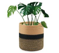 Cache-pot tissé coton 20x20 cm avec doublure - Panier rond marron/noir pour plantes d'intérieur
