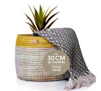 Cache-pot tressé 30 cm grand panier pour plantes ou rangement décoratif | Herbe de savane & plastique recyclé, Tressé à la main, Panier africain, Panier d’étagère, Panier à jouets, boho, Modèle Bantu