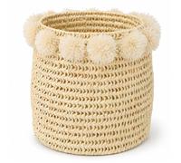 Cache-pot tressé avec pompons Naturel 30x30x30 cm