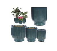 Cache-Pots Ronds En Céramique - Botle - Lot De 3 - Bleu Brillant - Design Moderne - Hauteur 30 Cm Multicolore