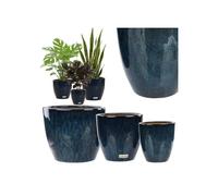 Cache-Pots Ronds En Céramique - Botle - Lot De 3 - Bleu Intense - 33 Cm - Système De Drainage Multicolore