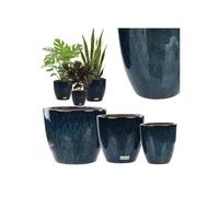 Cache-Pots Ronds En Céramique - Botle - Lot De 3 - Bleu Intense - 33 Cm - Système De Drainage Multicolore