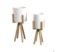 Cache-pots ronds sur pieds en bois (Lot de 2)