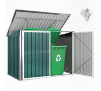 Cache poubelle extérieur - Outsunny - pour 2 poubelles, porte verrouillable, couvercle pneumatique - acier - 180x108x130cm - vert