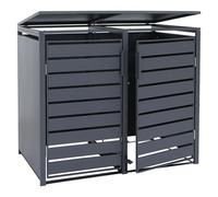 Cache-Poubelle pour 2 poubelles HWC-Q75, abri pour poubelles, Couvercle à pédale en métal, 116 x 132 x 89 cm, 53 kg - Anthracite