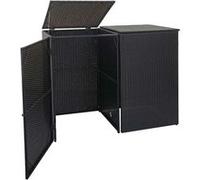 habillage pour 2 poubelles HWC-E25, abri pour poubelles, couverture pour poubelles, poly rotin 2x120l ~ noir