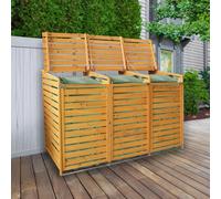 MonsterShop Cache-poubelle triple en bois portes verrouillables pour 3 bacs de 240 litres Marron