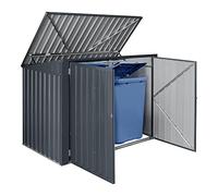 Cache poubelle extérieur EN.CASA - Acier galvanisé - Toit rabattable - 2 poubelles 240L - Gris foncé