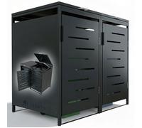 Cache-poubelles Arel 2 bacs en métal anthracite avec toit - Abri pour poubelles 120/240 L