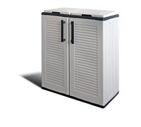 Cache Poubelles de tri Selectif 2 Sacs - Armoire Recyclage 68 x 37 x 90 cm Gris Clair 2 Portes 4 pieds ART PLAST