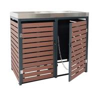Cache poubelles Double avec bac à Plantes 124x134x84 cm WPC Acier Inoxydable Acier galvanisé Finition Bois Noyer 04_0005719