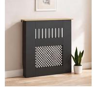 Cache-radiateur 78 x 19 x 81 cm en panneaux de particules noir avec étagère supérieure et lattes croisées