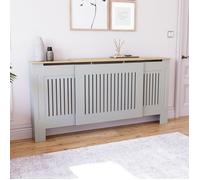 Cache-radiateur Arlington, taille ajustable, à lamelles modernes, en MDF, finition gris et chêne, L 140-204 x P 19 x H 83 cm