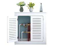 Cache Radiateur Blanc Collecteur De Chauffage Au Sol À Double Porte | Panneaux PVC 10 Mm, Moderne Avec Lattes Et Étagère Supérieure Armoire Design Pour Salon Chambre Bureau(90x80x20cm)