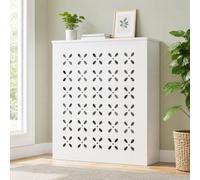 Cache Radiateur Blanc, Meuble Cache Radiateur, Cache Chauffage Décoratif, | Panneau Ajouré Floral Avec Tablette Supérieure, Design Moderne Façade Ventilée Pour Salon(White1,90x15x90cm)