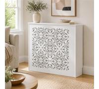 Cache Radiateur Blanc, Meuble Cache Radiateur, Tablette Radiateur Moderne | Panneau Ajouré Décoratif Avec Finition Blanche, Design Contemporain Étagère Supérieure Pour Salon(White,L90xH70xD15cm)