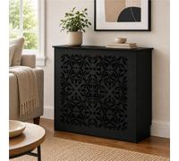 Cache Radiateur Blanc, Meuble Cache Radiateur, Tablette Radiateur Moderne | Panneau Ajouré Décoratif Avec Finition Blanche, Design Contemporain Étagère Supérieure Pour Salon(Black,L50xH60xD20cm)