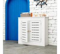 Cache-radiateur blanc moderne à double portes avec étagère de rangement | Design à lames, dissipation thermique ventilée, doubles portes réglables, panneau, cache-tuyaux(23.6Lx23.6Hx8D")