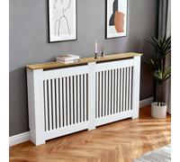 Cache-radiateur décoratif, hauteur 92 cm, en MDF, imitation bois, avec lamelles verticales