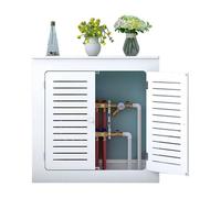 Cache-radiateur en Bois avec Table de Rangement - Armoire de Chauffage Blanche avec étagère, Double Porte, Protection sur 3 côtés, Compatible avec Les Anciens radiateurs (24x27x10in/60x70x25