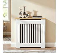 Cache Radiateur en Bois Blanc Moderne - Avec lattes et étagère supérieure | Armoire Design 71x18x90,5 cm pour Salon, Chambre, Bureau