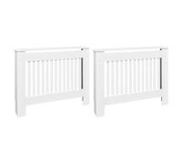 Cache-radiateurs 2 pcs Blanc Bois d'Ingénierie 112 cm | Design moderne à lattes, espace de rangement pour cadres photo, livres et ornements, assemblage facile