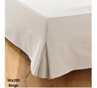 Cache sommier - DAHLICA - 90x200 - Beige - Coton/Polyester 70/30 - Volants 30 cm