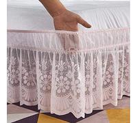 Cache-sommier élastique en microfibre douce avec dentelle et volants, pour lit simple/double/king size, sans surface de lit, chute de volants de 38 cm (rose, 180 x 200 + 38 cm)