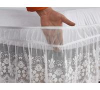 Cache-sommier élastique en microfibre douce avec dentelle et volants, pour lit simple/double/king size, sans surface de lit, chute de volants de 38 cm (blanc, 150 x 200 + 38 cm)