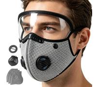 Cache-visage avec Filtre à Charbon et Lunettes Réglables - Anti-buée | Masque de Protection Réutilisable pour Industrie, Jardinage, Tonte, Extérieur - 5 de Filtration, 3 Filtres Inclus