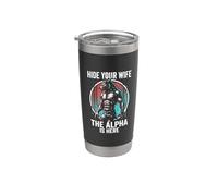 Cachez votre femme The Alpha is Here Wolf Male Werwolf Meme Gobelet isotherme en acier inoxydable double paroi